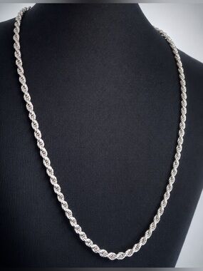 Vintage 925 Sterling Silver Diamond Cut Rope Chain 30” 5mm Heavy 55 Gram Italy